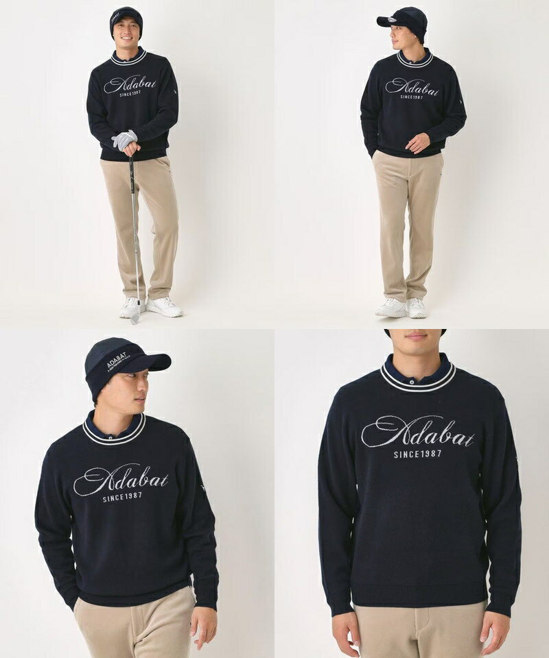 アダバット adabat メンズ セーター クルーネック カリグラフィサインニット 【送料無料】 2025 秋冬 新作 ゴルフウェア