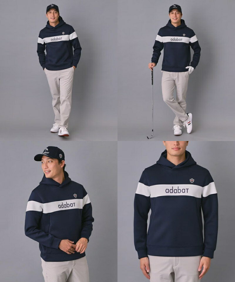 アダバット adabat メンズ パーカー 【新レーベル ADABAT NAVY】ブロッキングラインロゴフーディー 【送料無料】 2025 秋冬 新作 ゴルフウェア