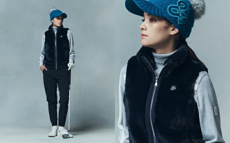 アンパスィ and per se レディース ベスト ジップアップベスト フェイクファー素材 ウォーム感 ラインストーンロゴワッペン アウターベスト 【送料無料】 2025 秋冬 新作 ゴルフウェア