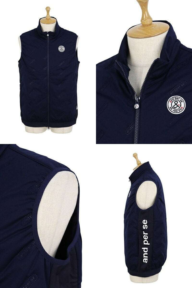 アンパスィ and per se メンズ ベスト 中綿入り 保温 防寒 撥水 異素材配色切替 軽量中綿×ストレッチジャージ素材 着圧キルト エンボスロゴ ロゴプリント 【送料無料】 2025 秋冬 新作 ゴルフウェア