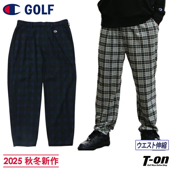 チャンピオン チャンピオン ゴルフ Champion 日本正規品 メンズ パンツ ロングパンツ ワンタック テーパードシルエット ウエスト一部ゴム入り チェック柄 ロゴワッペン 【送料無料】 2025 秋冬 新作 ゴルフウェア