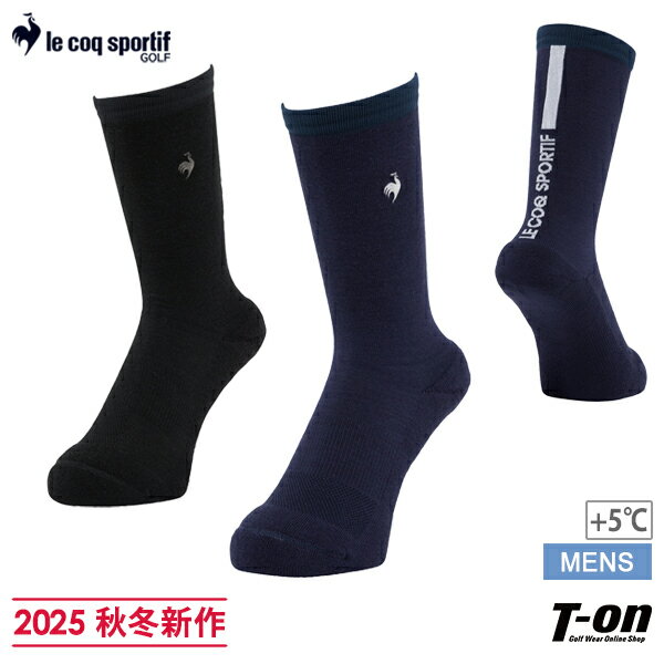 ルコックスポルティフ ゴルフ ルコック le coq sportif GOLF メンズ ソックス レギュラー丈ソックス +5℃ HEATNAVIソックス 部分蓄熱保温 ニワトリ刺繍 ロゴラインデザイン 2025 秋冬 新作 ゴルフ