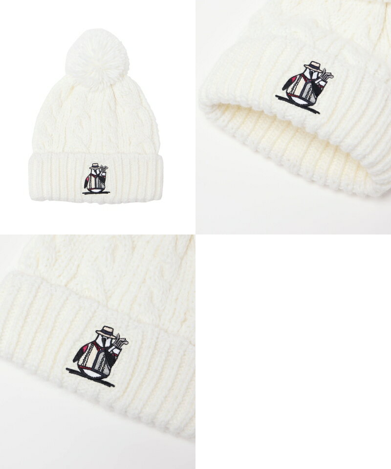 【ブラックフライデーP10倍】マンシングウェア Munsingwear レディース ニット帽 ニットキャップ ニットワッチ 【70th ANNIVERSARY】梵天付き ケーブル編み ロゴワッペン 2025 秋冬 新作 ゴルフ