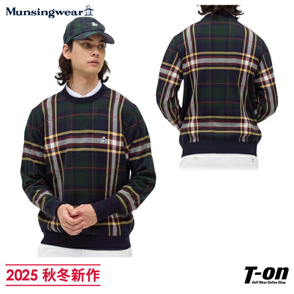 マンシングウェア Munsingwear メンズ セーター クルーネックニット 70周年記念 キンロックアンダーソン タータンチェック柄 ペンギン刺繍付 手洗い可 【送料無料】 2025 秋冬 新作 ゴルフウェア