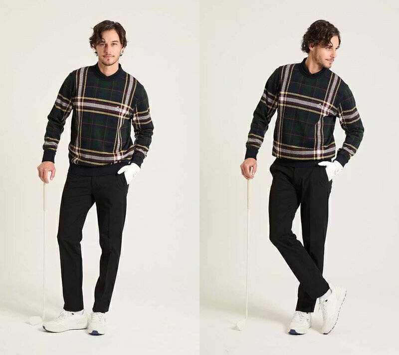 マンシングウェア Munsingwear メンズ セーター クルーネックニット 70周年記念 キンロックアンダーソン タータンチェック柄 ペンギン刺繍付 手洗い可 【送料無料】 2025 秋冬 新作 ゴルフウェア