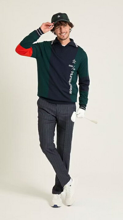 【大感謝祭P10倍】マンシングウェア Munsingwear メンズ セーター 防風裏地付 クルーネックセーター ハーフジップ ハイネックにもなる 2WAY 手洗い可 ブロッキング配色 インターシャロゴ 【送料無料】 2025 秋冬 新作 ゴルフウェア