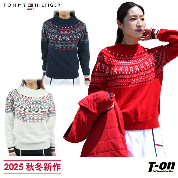 トミー ヒルフィガー ゴルフ TOMMY HILFIGER GOLF 日本正規品 レディース セーター ハイネックニット プルオーバー フェアアイル柄 求心柄 袖口ボーダーデザイン トリコロール配色 【送料無料】 2025 秋冬 新作 ゴルフウェア