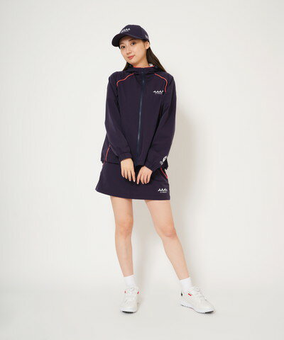 V12 ゴルフ ヴィ・トゥエルブ レディース ブルゾン フード付き ストレッチ 撥水 防風 ムータマリンコラボ muta MARINE 10周年記念スペシャルモデル バイカラーパイピングデザイン コラボロゴプリント 【送料無料】 2025 秋冬 新作 ゴルフウェア