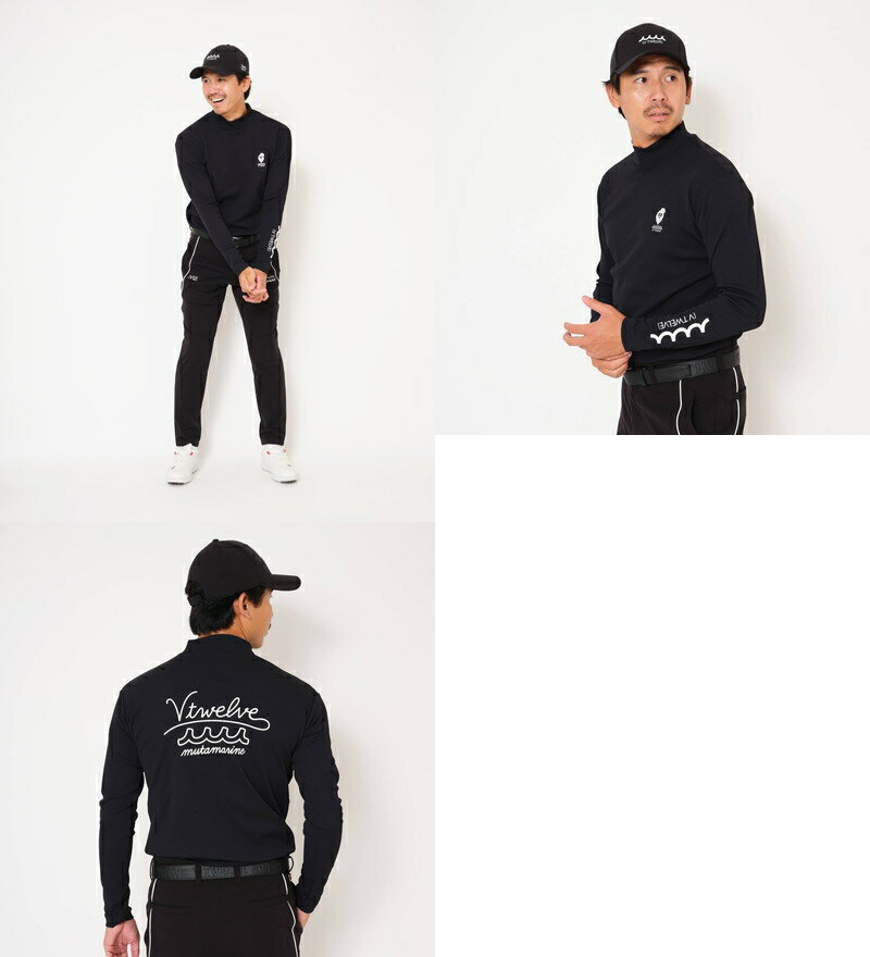 V12 ゴルフ ヴィ・トゥエルブ メンズ ハイネックシャツ 長袖 ストレッチ ムータマリンコラボ muta MARINE 10周年記念スペシャルモデル モックネックシャツ コラボロゴプリント 【送料無料】 2025 秋冬 新作 ゴルフウェア
