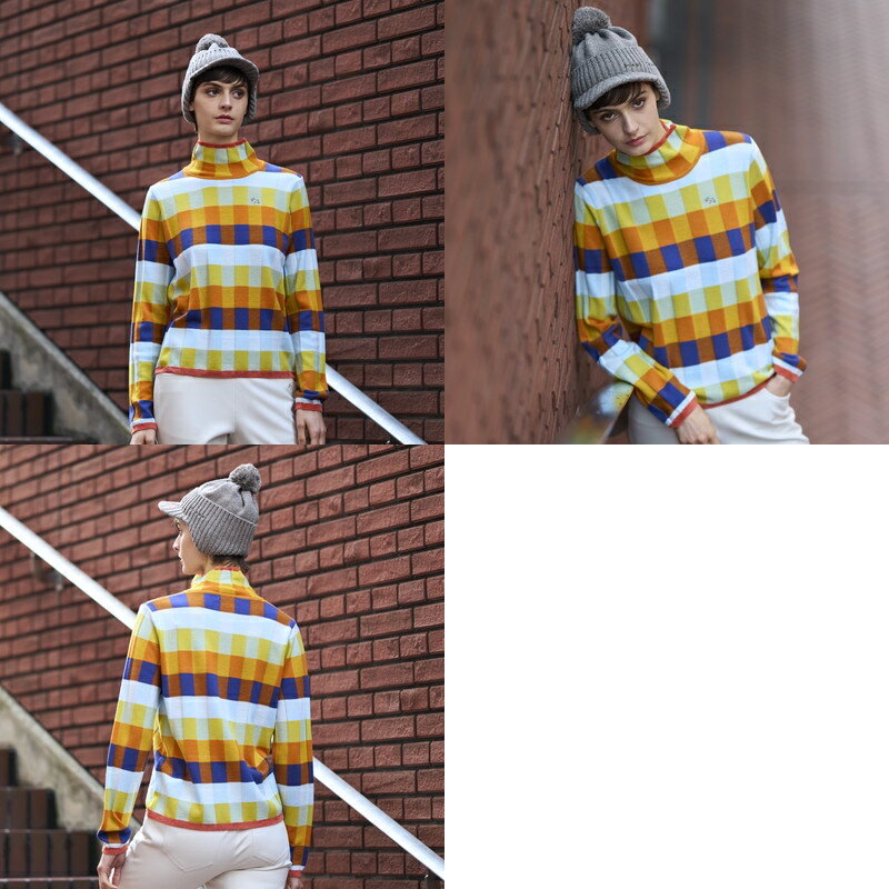 ヒールクリーク Heal Creek レディース セーター ハイネックニット モザイク柄 格子柄 チェック柄 カラフルデザイン 毛混 プレーティングニット 【送料無料】 2025 秋冬 新作 ゴルフウェア