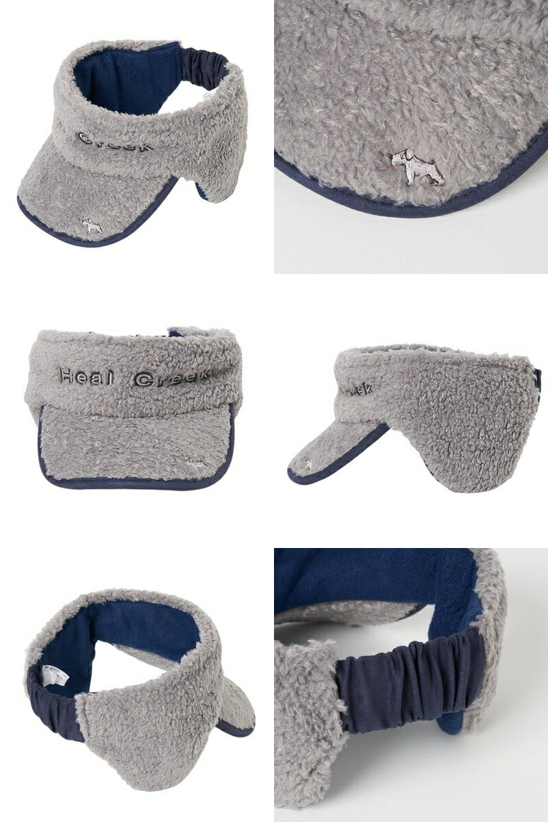 ヒールクリーク Heal Creek レディース サンバイザー 耳当て付き プードルボア素材 内側起毛素材 保温 ロゴ刺繍 2025 秋冬 新作 ゴルフ