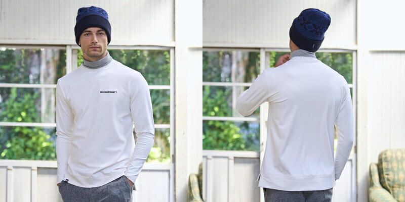 ロサーセン ROSASEN メンズ ハイネックシャツ 長袖 防風 インナーシャツ タートルネックシャツ 裏微起毛 保温 ストレッチ ボーダー柄ディテール ロゴ刺繍 アンダーウェア 【送料無料】 2025 秋冬 新作 ゴルフウェア