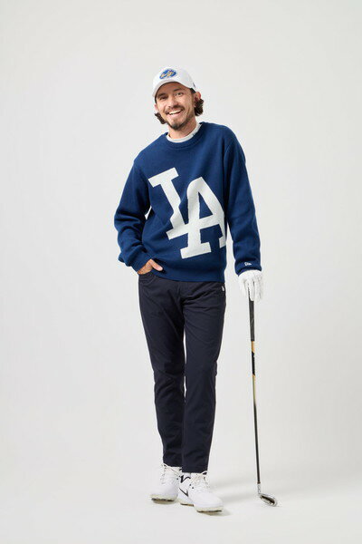 ニューエラ ゴルフ ニューエラ NEW ERA 日本正規品 メンズ セーター ニット クルーネック ロサンゼルスドジャース MLBコラボ LAロゴジャガード ビッグロゴ M〜3Lまでご用意 【送料無料】 2025 秋冬 新作 ゴルフウェア