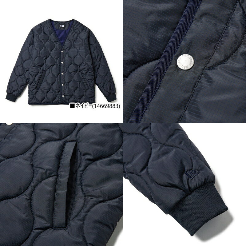 ニューエラ ゴルフ ニューエラ NEW ERA 日本正規品 メンズ ブルゾン 中綿入りノーカラー Vネック 撥水 防寒 防風 保温 一部裏起毛 ひょうたんキルト ビッグロゴ刺繍 M〜3Lまでご用意 【送料無料】 2025 秋冬 新作 ゴルフウェア