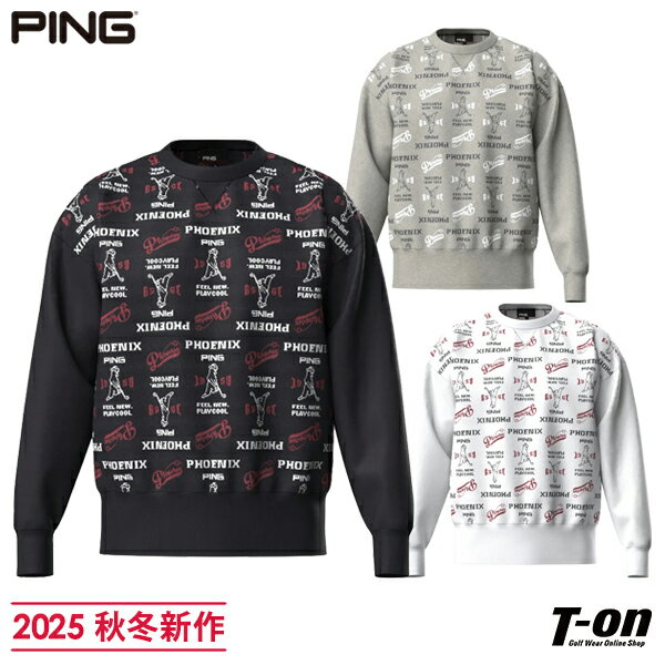 ピン PING メンズ セーター クルーネックニット プルオーバー Mr.PING ロゴ総柄ジャガード Vガゼット スウェット風 M〜3L 【送料無料】 2025 秋冬 新作 ゴルフウェア