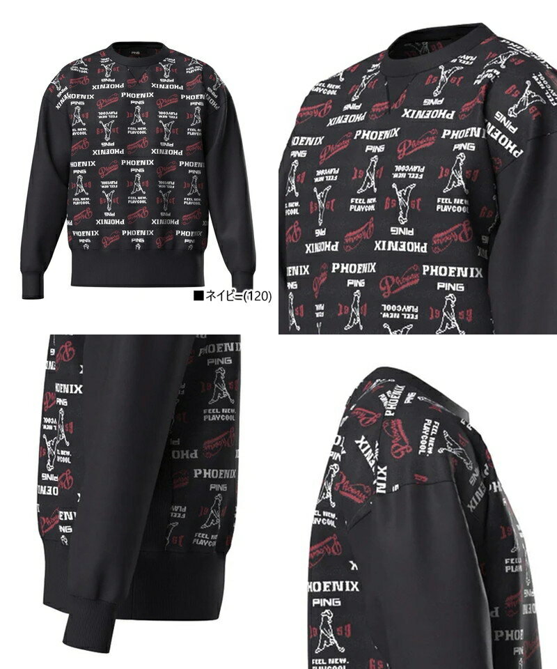 ピン PING メンズ セーター クルーネックニット プルオーバー Mr.PING ロゴ総柄ジャガード Vガゼット スウェット風 M〜3L 【送料無料】 2025 秋冬 新作 ゴルフウェア