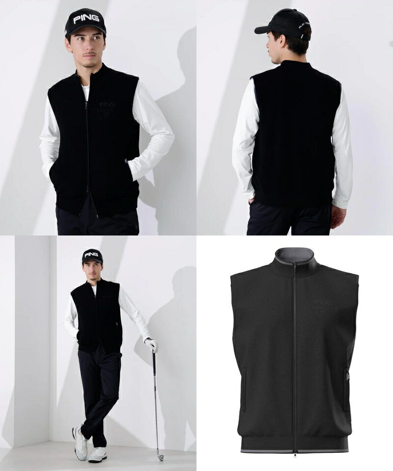 ピン PING メンズ ベスト リバーシブル フルジップニットベスト 布帛×ニット 2WAY 防風 裏地付きニット ロゴ刺繍入り M〜3L 【送料無料】 2025 秋冬 新作 ゴルフウェア