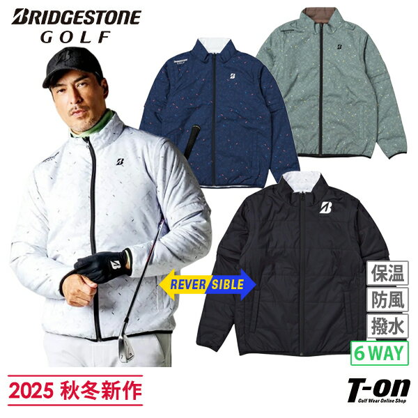 ブリヂストン ゴルフ BRIDGESTONE GOLF メンズ ブルゾン 中綿ブルゾン ベストにもなる 半袖にもなる リバーシブル 保温 撥水 防風 幾何学柄＆無地 ロゴプリント M〜3Lまでご用意 【送料無料】 2025 秋冬 新作 ゴルフウェア