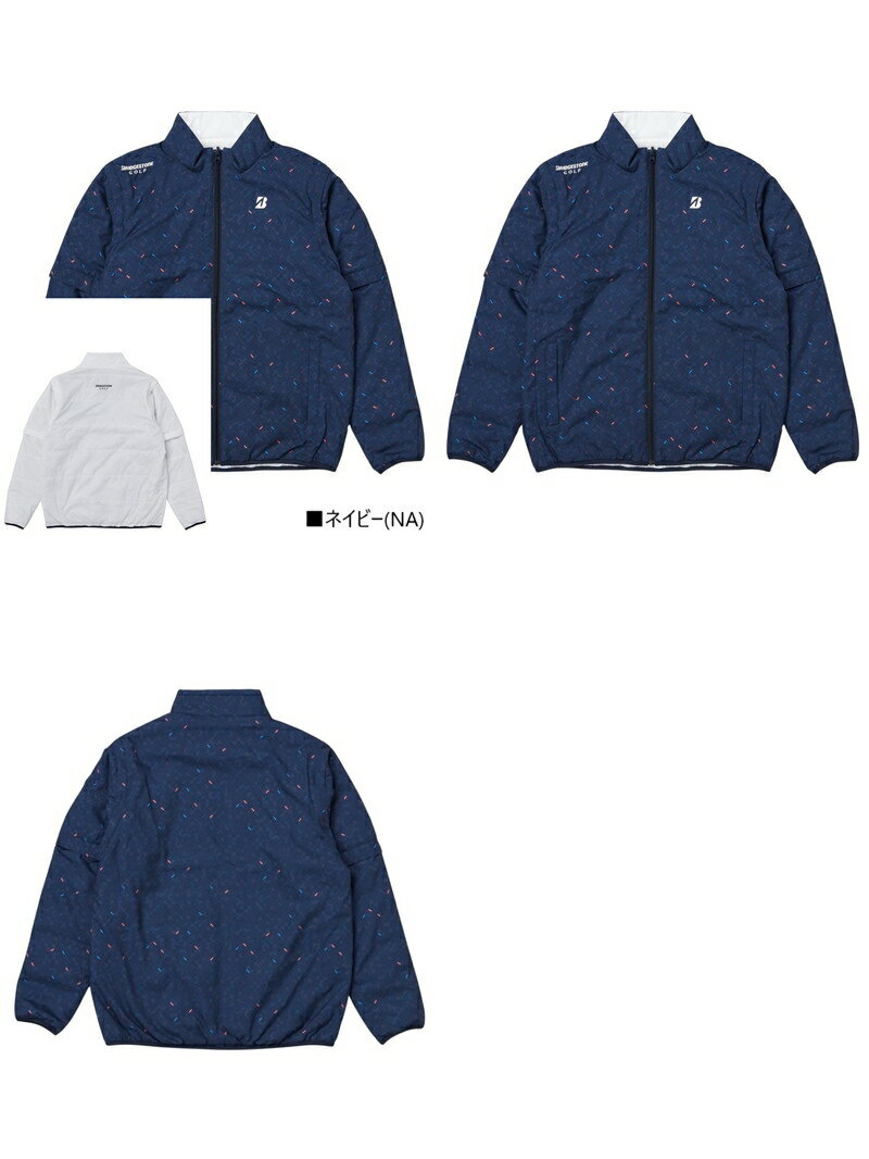 ブリヂストン ゴルフ BRIDGESTONE GOLF メンズ ブルゾン 中綿ブルゾン ベストにもなる 半袖にもなる リバーシブル 保温 撥水 防風 幾何学柄＆無地 ロゴプリント M〜3Lまでご用意 【送料無料】 2025 秋冬 新作 ゴルフウェア