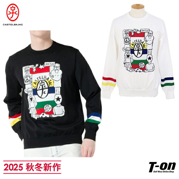 カステルバジャック CASTELBAJAC メンズ セーター クルーネック ニットプルオーバー カステルバジャック直筆アートデザイン 袖カラフルライン インター...
