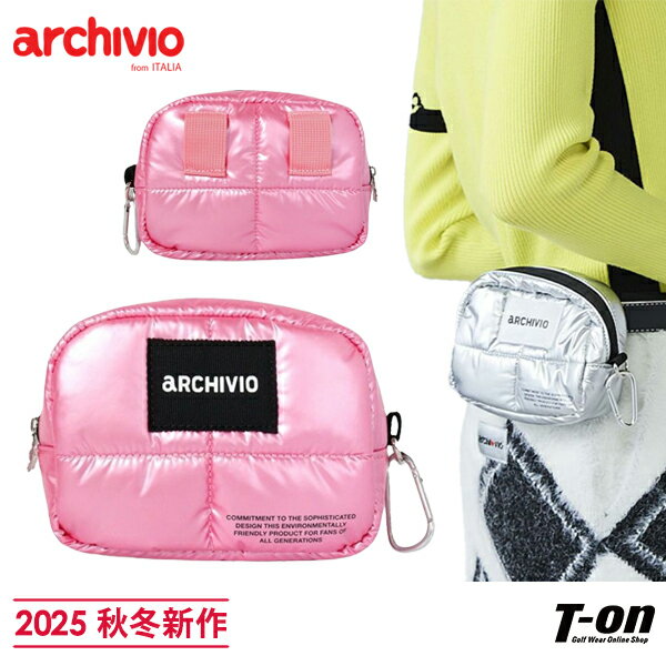 アルチビオ archivio レディース カートポーチ ウエストポーチにもなる 中綿ラウンドポーチ メタリック調 光沢感 ベルトループ付き 内側ティー挿し付き ...