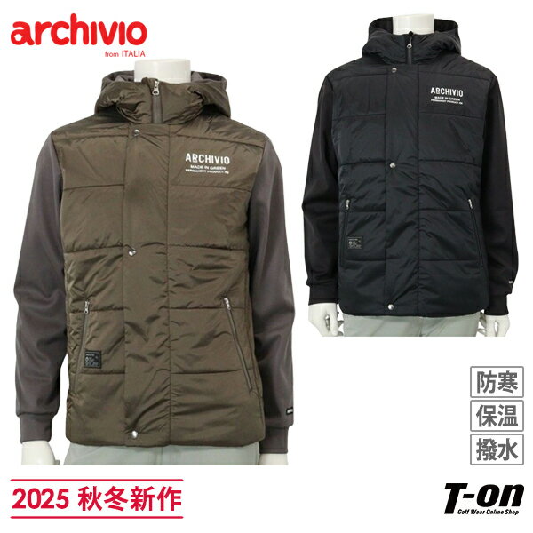 アルチビオ archivio メンズ ブルゾン フード付き 中綿ブルゾン 異素材切替 袖裏起毛 撥水 保温 防寒 ロゴプリント 【送料無料】 2025 秋冬 新作 ゴルフウェア