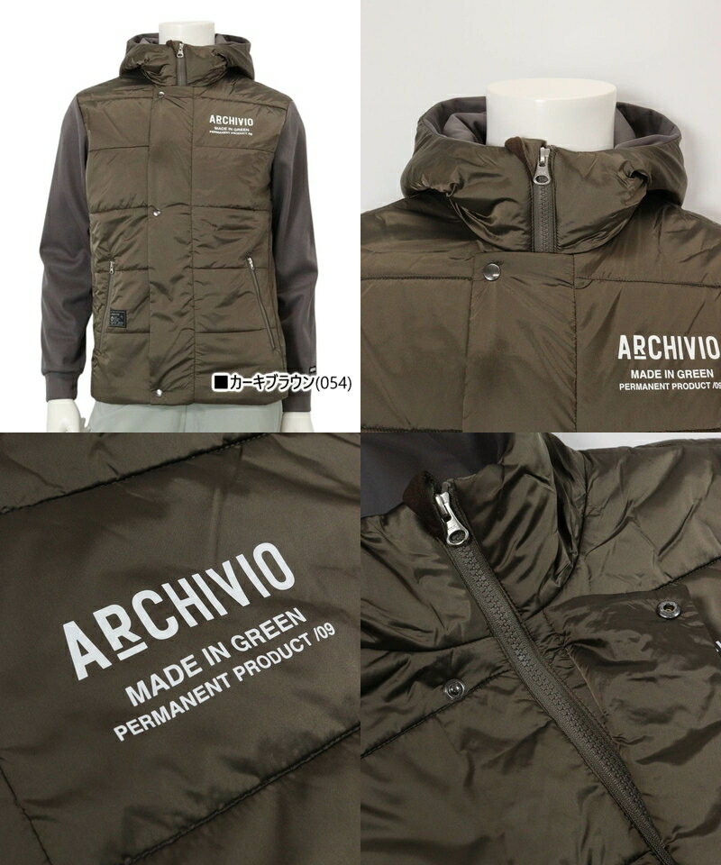 アルチビオ archivio メンズ ブルゾン フード付き 中綿ブルゾン 異素材切替 袖裏起毛 撥水 保温 防寒 ロゴプリント 【送料無料】 2025 秋冬 新作 ゴルフウェア