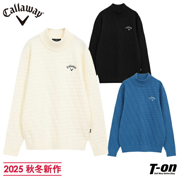 キャロウェイ アパレル キャロウェイ ゴルフ Callaway APPAREL メンズ セーター ハイネックニット プルオーバー 地柄 地模様 幾何学調 編地デザイン ロゴ刺繍入り シンプル 無地風デザイン 【送料無料】 2025 秋冬 新作 ゴルフウェア