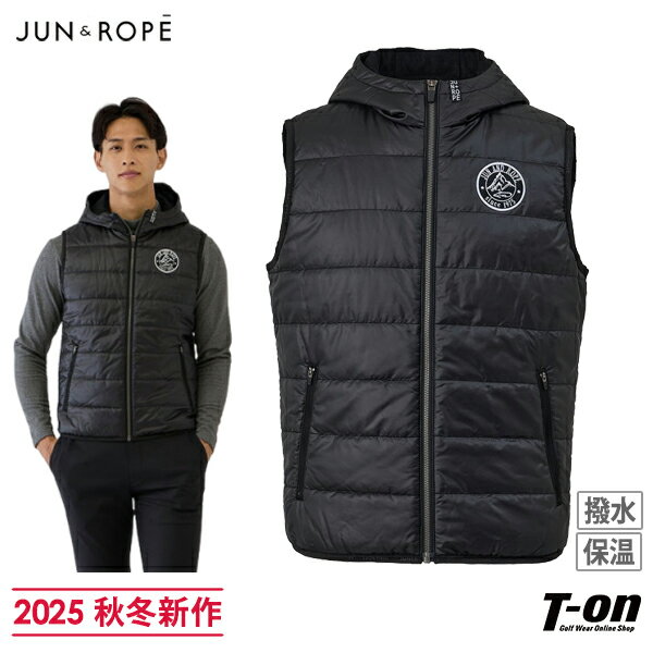 ジュン＆ロペ ジュンアンドロペ JUN＆ROPE メンズ ベスト フード付き 中綿入り 裏微起毛 保温 発熱 撥水 防寒 タフタ素材 微光沢感 ロゴワッペン 【送料無料】 2025 秋冬 新作 ゴルフウェア