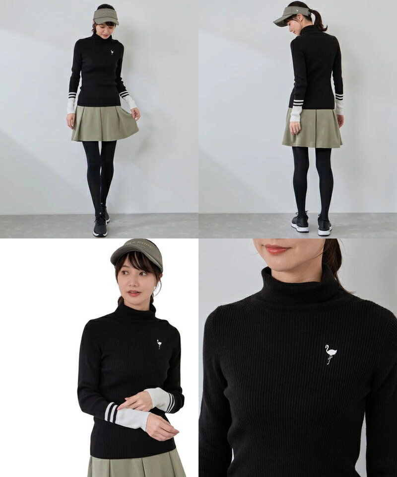 ジュン＆ロペ ジュンアンドロペ JUN＆ROPE レディース セーター タートルネックニット リブタートルニット 袖口バイカラー切替 配色デザイン フラミンゴプリント 【送料無料】 2025 秋冬 新作 ゴルフウェア