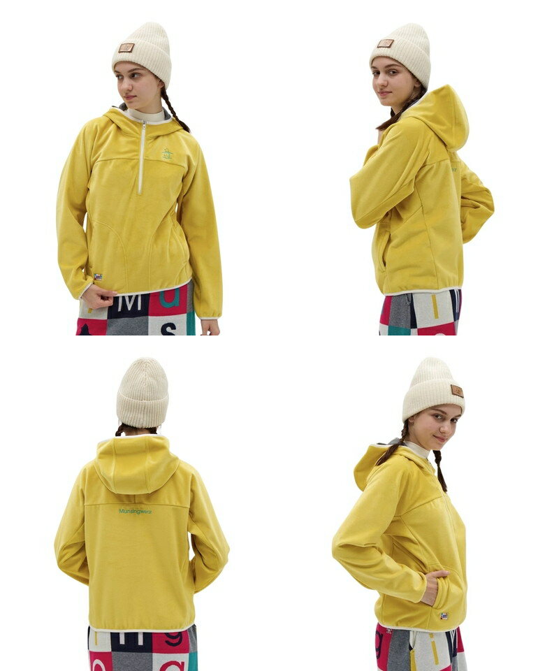 マンシングウェア Munsingwear レディース パーカー フード付き フーディカットソー ハーフジップ ドロップショルダー ベロア調 光沢感 裏フリース 防風 配色パイピング ロゴ刺繍 M〜3Lまで 【送料無料】 2025 秋冬 新作 ゴルフウェア