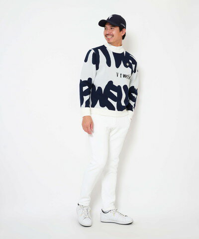 V12 ゴルフ ヴィ・トゥエルブ メンズ セーター ニット クルーネック 防風裏地付き 保温 グラフィックアートジャガード シリコンワッペン M〜3Lまでご用意 GRFT KNIT 【送料無料】 2025 秋冬 新作 ゴルフウェア