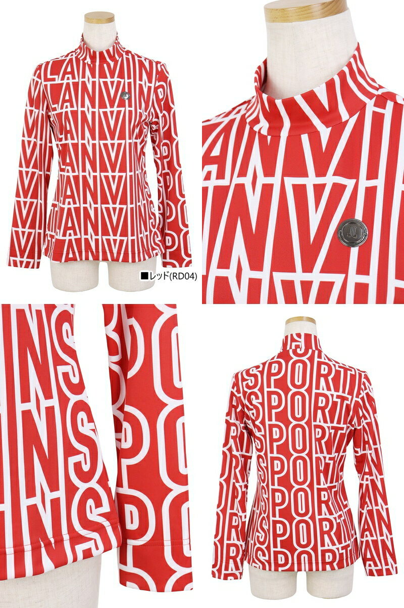 【ブラックフライデーP10倍】ランバン スポール LANVIN SPORT 日本正規品 レディース ハイネックシャツ 長袖 保温 裏微起毛感 ロゴプリント 総柄 モックネックシャツ M〜3Lまでご用意 【送料無料】 2025 秋冬 新作 ゴルフウェア