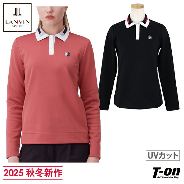 【ブラックフライデーP10倍】ランバン スポール LANVIN SPORT 日本正規品 レディース ポロシャツ 長袖 UVカット 吸汗 襟ストライプデザイン カノコダンボール素材 ロゴワッペン付 【送料無料】 2025 秋冬 新作 ゴルフウェア