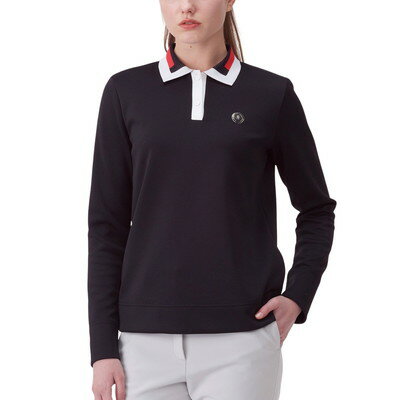 【ブラックフライデーP10倍】ランバン スポール LANVIN SPORT 日本正規品 レディース ポロシャツ 長袖 UVカット 吸汗 襟ストライプデザイン カノコダンボール素材 ロゴワッペン付 【送料無料】 2025 秋冬 新作 ゴルフウェア