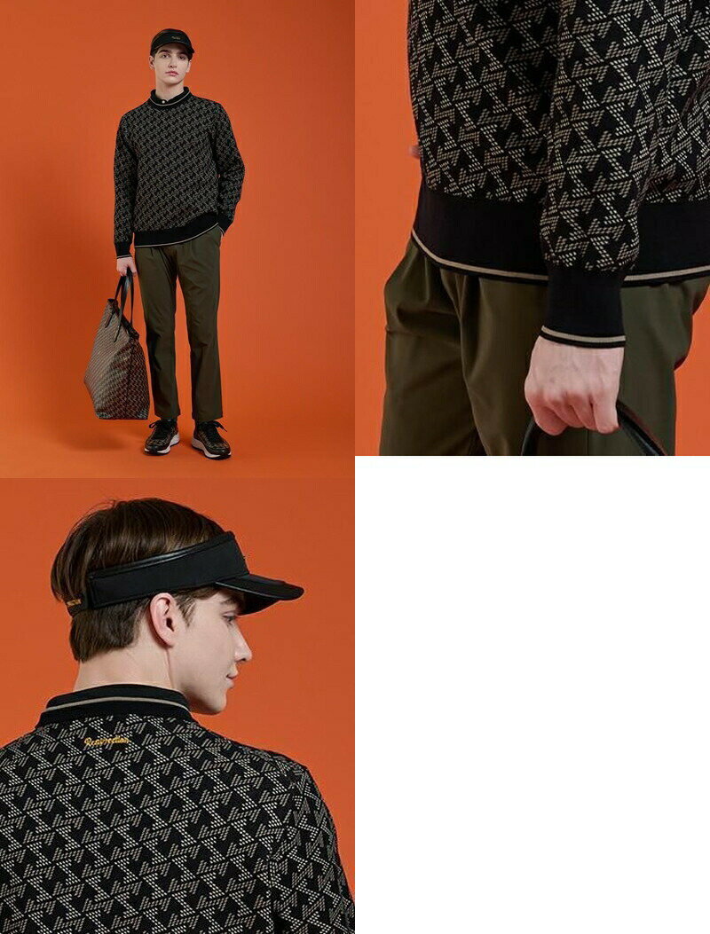 レザレクション Resurrection メンズ セーター クルーネック ニット 軽量 コットン混紡 幾何学柄ジャガード ロゴ刺繍 【送料無料】 2025 秋冬 新作 ゴルフウェア