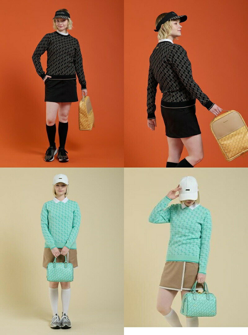 レザレクション Resurrection レディース セーター クルーネック コットン混紡 軽量 幾何学柄ジャガード ロゴ刺繍 【送料無料】 2025 秋冬 新作 ゴルフウェア