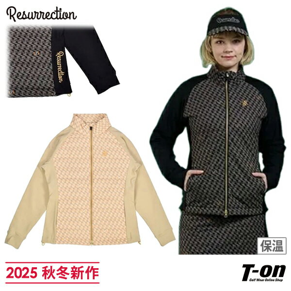 レザレクション Resurrection レディース ブルゾン 中綿ブルゾン 保温 身頃中綿入 裏起毛ストレッチ素材切替 幾何学柄プリント モノグラム調 異素材切替デザイン 【送料無料】 2025 秋冬 新作 ゴルフウェア