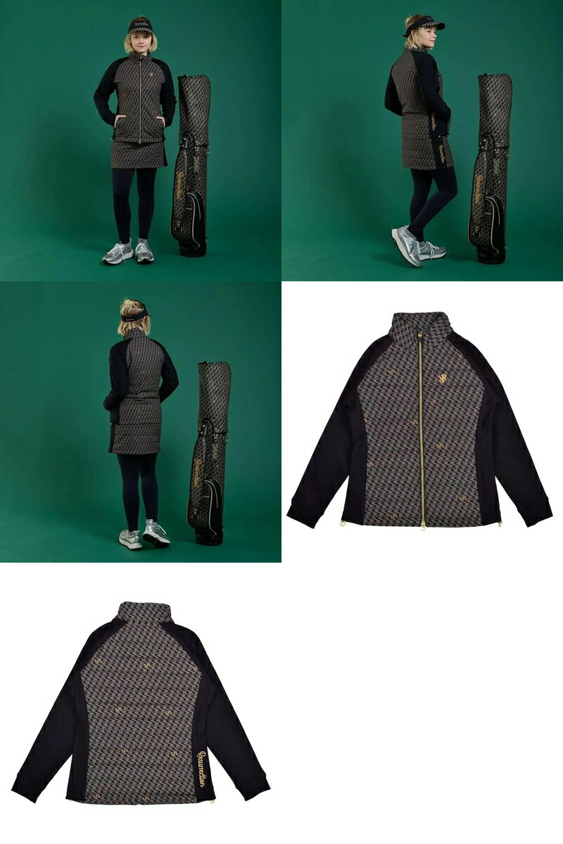 レザレクション Resurrection レディース ブルゾン 中綿ブルゾン 保温 身頃中綿入 裏起毛ストレッチ素材切替 幾何学柄プリント モノグラム調 異素材切替デザイン 【送料無料】 2025 秋冬 新作 ゴルフウェア