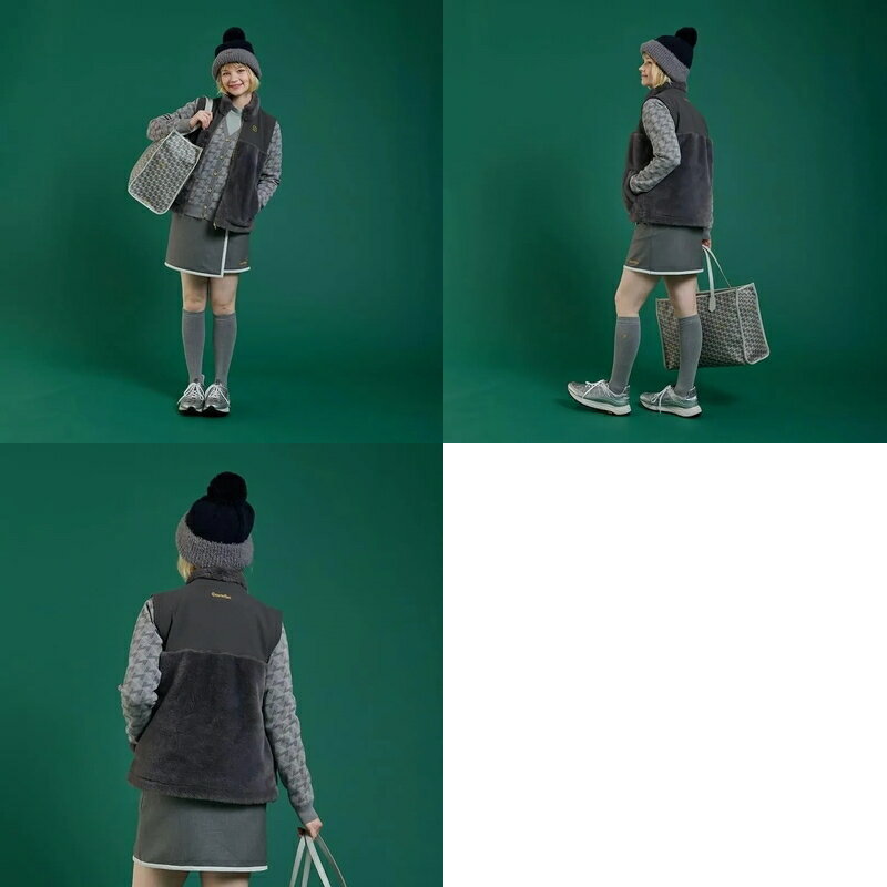 【20％OFF SALE】レザレクション Resurrection レディース ベスト スイッチングファーベスト 裏地付 フェイクファー×リブ 異素材切替デザイン メタルロゴプレート付 ふわふわ もこもこ 【送料無料】 2025 秋冬 新作 ゴルフウェア