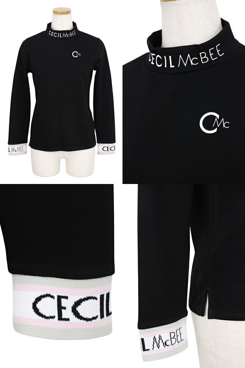 CECIL McBEE green セシルマクビー グリーン レディース ハイネックシャツ 長袖 モックネックシャツ ストレッチ 袖口ロゴ入りリブ ロゴプリント インナーシャツにもなる 【送料無料】 2025 秋冬 新作 ゴルフウェア