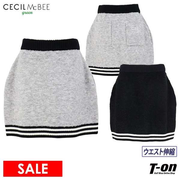 【30％OFF SALE】CECIL McBEE green セシルマクビー グリーン レディース スカート ニットスカート プードルニット ウエストゴム プルオン仕様 裾ラインデザイン ゴルフウェア 【送料無料】