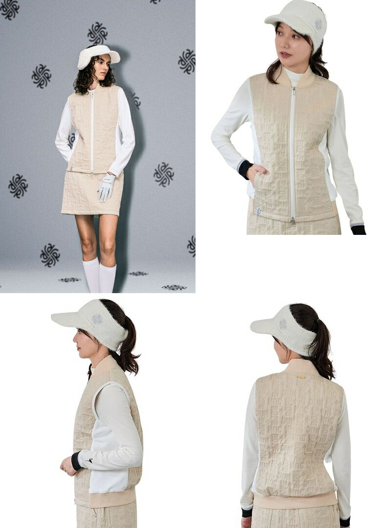 ジュン＆ロペ ジュンアンドロペ JUN＆ROPE レディース ベスト ジップアップベスト 中綿入り 撥水 発熱 蓄熱裏地付き 防風 保温 ピンソニックデザイン 中綿ベスト サイドストレッチ素材切替 ロゴデザイン メタルロゴプレート 【送料無料】 2025 秋冬 新作 ゴルフウェア