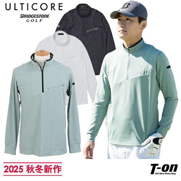 アルティコア ブリヂストン ゴルフ ULTICORE BRIDGESTONE GOLF メンズ ポロシャツ 長袖 ハイネックシャツ ハーフジップアップ ストレッチ 切替デザイン ロゴプリント M〜3Lまで 【送料無料】 2025 秋冬 新作 ゴルフウェア
