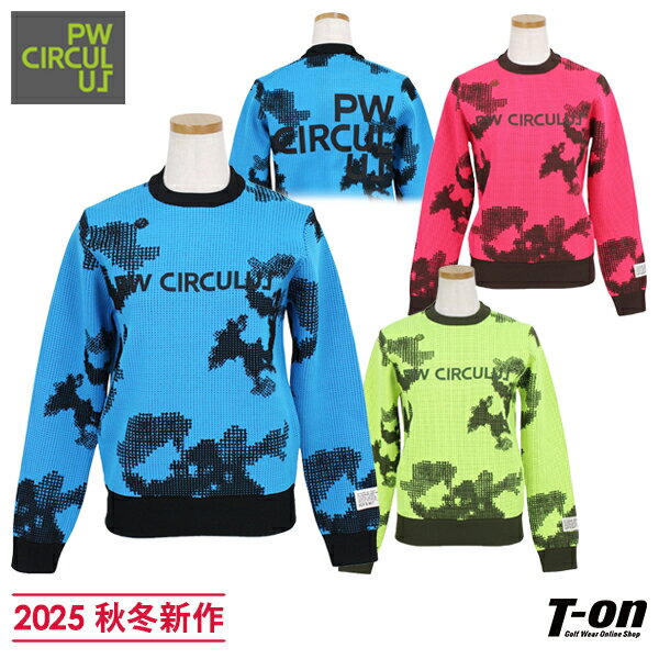 【ブラックフライデータイムセール 10％OFF】ピーダブリュサーキュラス PW CIRCULUS レディース セーター クルーネック ニットプルオーバー カモフラ柄ジャガード ワッフル調ニット 軽量 バックロゴプリント 【送料無料】 2025 秋冬 新作 ゴルフウェア