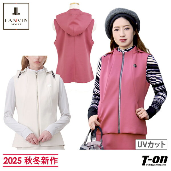 ランバン スポール LANVIN SPORT 日本正規品 レディース ベスト フード付き ジップアップベスト UVカット ボトルネック ダンボールニット素材 シリコンロゴワッペン M〜3Lまでご用意 【送料無料】 2025 秋冬 新作 ゴルフウェア