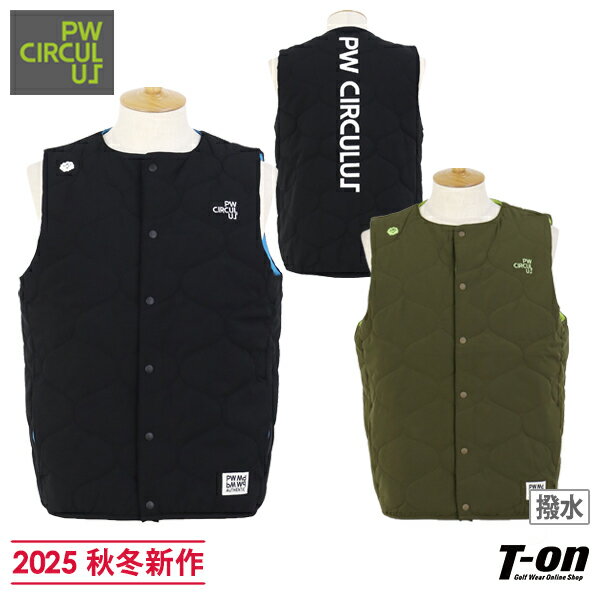 【ブラックフライデータイムセール 10％OFF】ピーダブリュサーキュラス PW CIRCULUS メンズ ベスト ノーカラー 中綿キルトベスト 前開き 保温 防寒 撥水 ストレッチタフタ素材 バックロゴプリント 【送料無料】 2025 秋冬 新作 ゴルフウェア