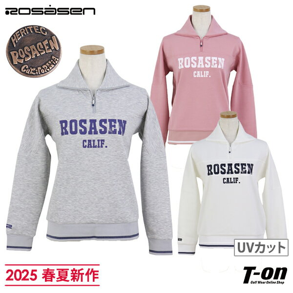 ロサーセン ROSASEN レディース トレーナー ハーフジップ ハイネックにもなる プルオーバー UVカット ダンボールニット素材 ロゴプリント マーカー付き 【送料無料】 2025 春夏 新作 ゴルフウェア