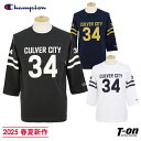 チャンピオン Champion 日本正規品 メンズ Tシャツ 長袖 七分袖 クルーネック コットン素材 カレッジデザイン ナンバープリント LONG SLEEVE T-SHIRT 2025 春夏 新作