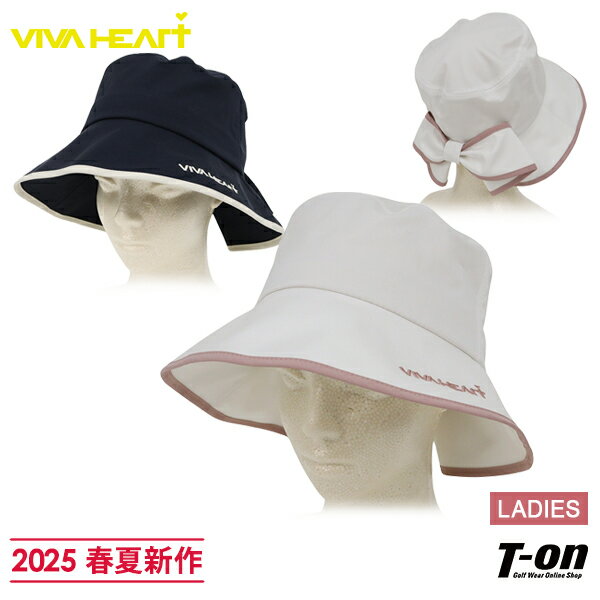 ビバハート VIVA HEART レディース ハット バケットハット バックリボン メッシュ裏地 パイピングデザイン ロゴ刺繍 2025 春夏 新作 ゴルフ